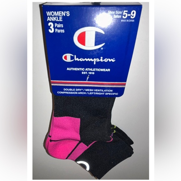 Champion Ankle Socks 3 Pair Women's 5-9 Black Multicolor w Logo Compression Arch - Picture 11 of 11